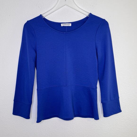 Kettlewell Tops - Kettlewell Women Ada Ponte Top Size Small Blue Peplum Tulip Cuff Office Capsule